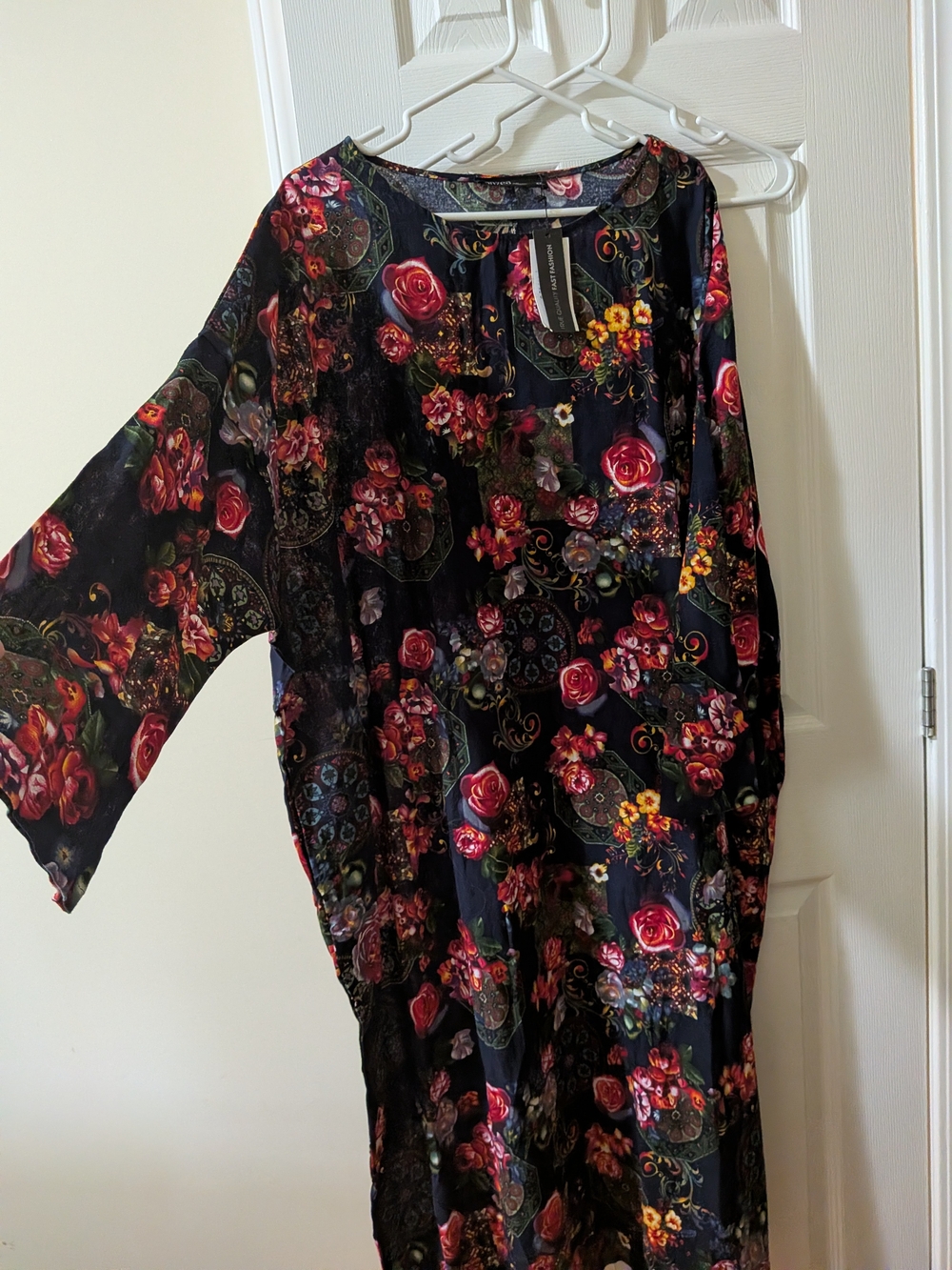 Zanzea Black Long Sleeve Floral Dress with Red Rose Print